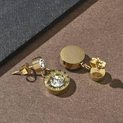 304ステンレススチールダングルスタッドピアス  フラットラウンド  ラインストーン付き  ゴールドカラー  20.5x10mm&nbsp;EJEW-D350-03G