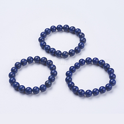 天然ラピスラズリビーズのストレッチブレスレット  ラウンド  染め  2-1/8インチ（53mm）&nbsp;BJEW-I253-10mm-09
