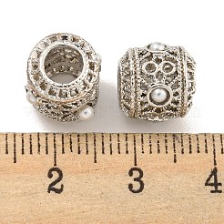 ラックめっき合金欧州ビーズ  大穴ビーズ  ABSの模造パールと  カドミウムフリー＆ニッケルフリー＆鉛フリー  バレル  プラチナ  11x10mm  穴：5mm&nbsp;FIND-B034-28P