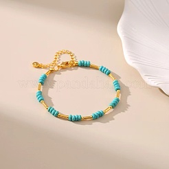 Synthetic Turquoise & Brass Beaded Bracelets for Women&nbsp;OR9235