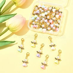 天使の模造真珠アクリル、合金ペンダント装飾32個  カニカン付き  ミックスカラー  33.6~35.3mm&nbsp;HJEW-FS00040-02