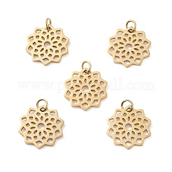 PVD真空メッキ304ステンレスペンダント  長持ちメッキ  花  ゴールドカラー  16.5x16x1mm  穴：3mm&nbsp;STAS-S105-T516G