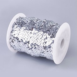 プラスチックpaillette弾性ビーズ  スパンコールビーズ  装飾アクセサリー  3列パレットロール  フラットラウンド  銀  25x1.5mm  10 m /ロール&nbsp;PVC-WH0003-A10