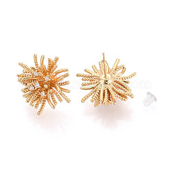 Flower Brass Micro Pave Clear Cubic Zirconia Stud Earrings&nbsp;EJEW-N062-01G