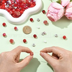 DIYビーズパーツキット 200個  真鍮ラインストーンとポリマークレイラインストーンビーズを含む  アクリル、プラスチック、樹脂、ガラスビーズ  レッド  6~12x3.8~10mm  穴：1~2.5mm&nbsp;DIY-CJ0003-47