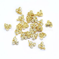 真鍮製マイクロパヴェキュービックジルコニアチャーム  花  透明  18KGP本金メッキ  7x6.5x4mm  穴：3.5mm&nbsp;KK-F764-04G