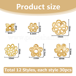 360Pcs 12 Styles Alloy & Brass Bead Caps&nbsp;FIND-HS0001-89