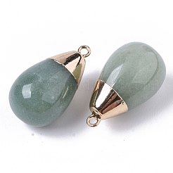トップゴールデンメッキナチュラルグリーンアベンチュリンペンダント  鉄ループ付き  ティアドロップ  28~29.5x16mm  穴：1.6mm&nbsp;G-T131-02D
