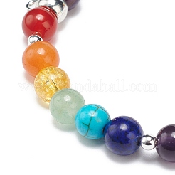 5Pcs 5 Style Natural & Synthetic Mixed Gemstone Round Beaded Stretch Bracelets Set with Alloy Tube Bails&nbsp;BJEW-JB08920