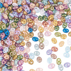 メタリックカラーガラスシードビーズ250個  2穴  オーバル  ミックスカラー  5~6x4~5x2.5~3mm  穴：1mm&nbsp;EGLA-TA0013-76