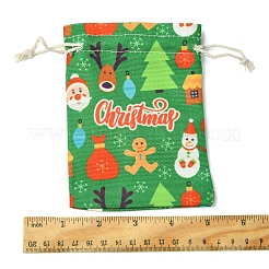クリスマステーマの布プリント収納バッグ12個、6スタイル  巾着袋  長方形  ミックスカラー  14x10x0.4cm  2個/スタイル&nbsp;ABAG-FS0001-09