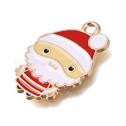 赤いエナメルペンダントが付いた合金  クリスマステーマのチャーム  ライトゴールド  サンタクロース  22.5x15x1mm  穴：1.6mm&nbsp;AL-CBA9E11-04KCG-03