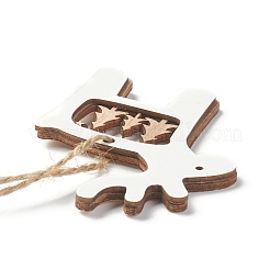 Christmas Theme Natural Wood Pendant Decorations&nbsp;HJEW-P010-14