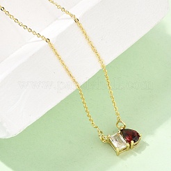 Brass Pave Cubic Zirconia Rectangle & Teardrop Pendant Cable Chain Necklaces&nbsp;KK-CBAB173-05G-11