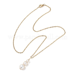 White Round Shell PearlBeaded Pendant 304 Stainless Steel Cable Chain Necklaces for Women&nbsp;NJEW-JN05795