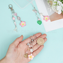 3Pcs 3 Styles Flower Acrylic & Imitation Pearl Pendant Decorations&nbsp;HJEW-BC0001-63
