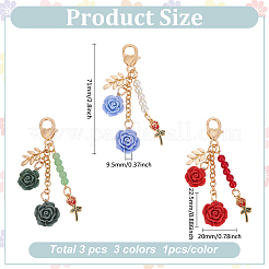 3Pcs 3 Colors Resin Flower Pendant Decorations&nbsp;AJEW-LP0001-02