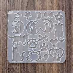 子猫のイヤリングペンダント DIY シリコン型  レジン型  UVレジン用  エポキシ樹脂工芸品作り  猫の形  122x134x4.5mm  内径：15~44x8.5~46mm  穴：2mm&nbsp;X1-DIY-Q033-08C