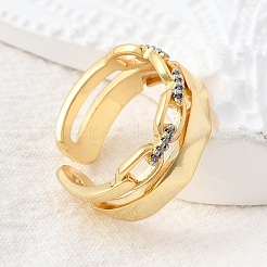 Brass Micro Pave Cubic Zirconia Cuff Rings&nbsp;RJEW-D313-13PG