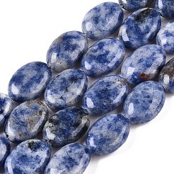 天然ブルースポットジャスパービーズ連売り  フラットオーバル  14x10x5.5mm  穴：1.2mm  約28個/連  15.55''（39.5センチメートル）&nbsp;G-M206-40