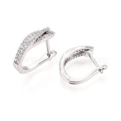 Brass Micro Pave Cubic Zirconia Stick Hoop Earrings&nbsp;EJEW-T048-34P