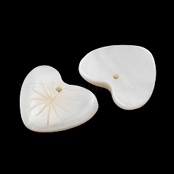 天然淡水貝の彫刻ペンダント  ハートチャーム  ホワイト  16x18x3mm  穴：1.4mm&nbsp;SHEL-K006-70A