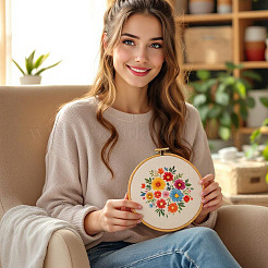 プラスチック模造竹クロスステッチ刺繍フープ  裁縫用具アクセサリー  ラウンド  パパイヤホイップ  280mm  1個/セット&nbsp;TOOL-TADJ0001-03E