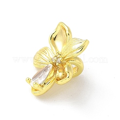 真鍮マイクロパヴェクリアキュービックジルコニアペンダント  花のチャーム  18KGP本金メッキ  14.5x15.5x8mm  穴：3.5mm&nbsp;KK-A236-02G