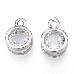 フラットラウンド合金のチャーム  キュービックジルコニア付き  プラチナ  11x8x5mm  穴：1.5mm&nbsp;ZIRC-R007-054A-02