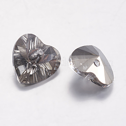 カット加工ガラスラインストーンチャーム  模造オーストリアのクリスタル  ハート  ブラックダイヤモンド  14x14x8mm  穴：1.6mm&nbsp;RGLA-F054-14x14-215