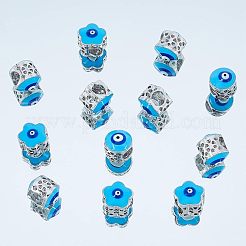12個 2スタイル 真鍮エナメルヨーロピアンビーズ  大穴ビーズ  ナザールボンジュウと混合した形  プラチナ  ライトスカイブルー  6個/スタイル&nbsp;KK-NB0001-43P