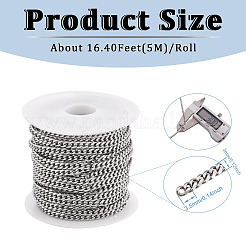 304ステンレススチールキューバチェーン  溶接されていない  スプールで  ステンレス鋼色  3.5x3x1mm  約15.7~16.40フィート（4.8~5m）/ロール&nbsp;FIND-YS0001-20