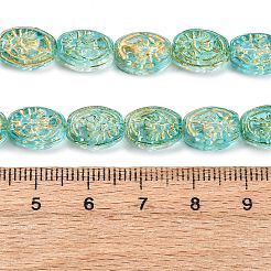 透明ガラスビーズ連売り  オーバル  ターコイズ  11x8x5.5mm  穴：1mm  約32個/連  13.78インチ（35cm）&nbsp;GLAA-F114-05C