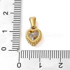 304ステンレススチールマイクロパヴェキュービックジルコニアペンダント  ハート  ゴールドカラー  10x8x4mm  穴：5.5x2.5mm&nbsp;STAS-R229-28B-G