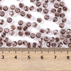 ガラスシードビーズ  透明インサイドカラー  多面カット  双円錐形  ココナッツブラウン  4.5x3.5mm  穴：1.5mm  5625個/ポンド&nbsp;SEED-A032-05B