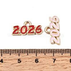 合金エナメルチャーム  ナンバー2026チャーム  ライトゴールド  ミックスカラー  9x18x1.5mm  穴：1.8mm&nbsp;ENAM-D319-01KCG-01