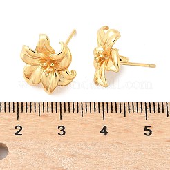 真鍮スタッドピアス  花  18KGP本金メッキ  13x16mm  穴：3x2mm&nbsp;KK-U069-01G