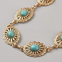 Zinc Alloy with Resin Synthetic Turquoise Oval Link Waist Belly Chains&nbsp;AJEW-WH0063-569G