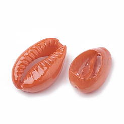 天然カウリーシェルビーズ  スプレー塗装  サンゴ  15~18x11~12x5~7mm&nbsp;X-SHEL-T007-74D