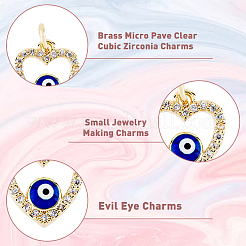 8Pcs 4 Styles Evil Eye Brass Micro Pave Clear Cubic Zirconia Charms&nbsp;KK-DC0002-64