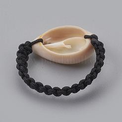 カウリーシェルリング  ナイロン糸コード付き  ブラック  20mm&nbsp;RJEW-JR00242