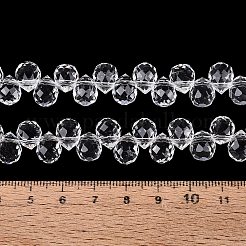 透明ガラスビーズ連売り  トップドリルビーズ  ティアドロップ  多面カット  透明  10x8x8mm  穴：1~1.2mm  約88~92個/連  20.67~22.64インチ（52.5~57.5cm）&nbsp;GLAA-Q116-01A-B01