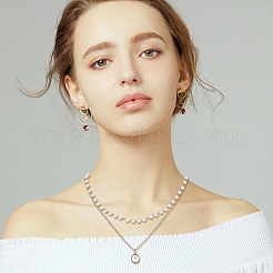 2個 2色 プラスチック製模造真珠ペンダント 二重層ネックレスセット  女性のための合金ジュエリー  プラチナ＆ライトゴールド  15.12インチ（38.4cm）  1pc /カラー&nbsp;NJEW-AN0001-11