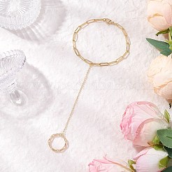 真鍮のペーパークリップチェーンが指輪とブレスレットを結びつけます  女性用真鍮アズキチェーン型カフリングブレスレット  ゴールドカラー  7-3/4インチ（19.6cm）&nbsp;BJEW-JB11810