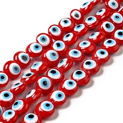 手作りナザールボンジュウランプワークビーズ連売り  フラットラウンド  ミックスカラー  12.5x7.5mm  穴：1.6mm  約33個/連  15.12''（38.4センチメートル）&nbsp;LAMP-E030-03