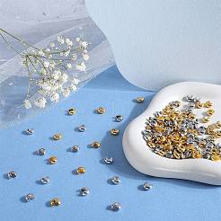 真鍮クリンプビーズカバー200色2個  フラットラウンド  プラチナ·ゴールデン  8x7x4mm  穴：3x5mm  100個/カラー&nbsp;KK-SP0001-88