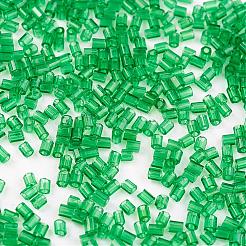 11/0ツーカットラウンド穴ガラスシードビーズ  六角  透明色  グリーン  2x2mm  穴：0.5mm  約41000個/ポンド&nbsp;SEED-G006-2mm-07