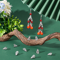 304ステンレススチールビーズキャップ200個  2花びら  ステンレス鋼色  12x11x8mm  穴：1.4mm  内径：10mm&nbsp;STAS-UN0053-20