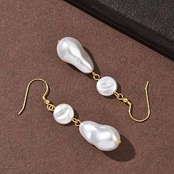 Electroplated 304 Stainless Steel Imitation Pearl Nuggets Dangle Earrings&nbsp;EJEW-Z129-08G