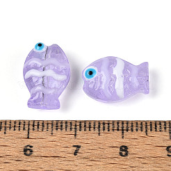 透明なガラスとエナメルのビーズ連売り  手描きのビーズ  魚  ライラック  14.5x10~10.5x6~7.5mm  穴：0.6~0.9mm  約35個/連  24.41~25''（62~63.5センチメートル）&nbsp;GLAA-T034-01H
